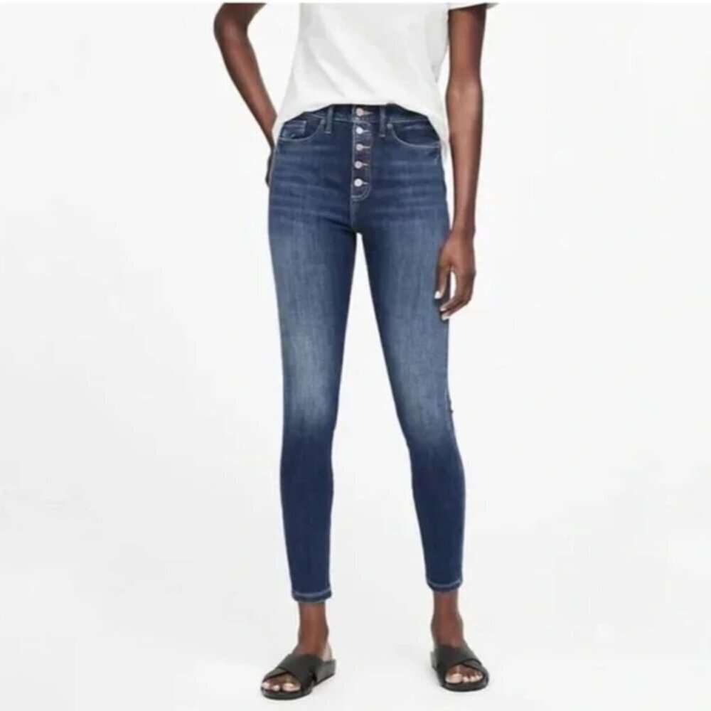 Banana Republic Dark Blue High-Rise Button-Fly Ankle Jeans